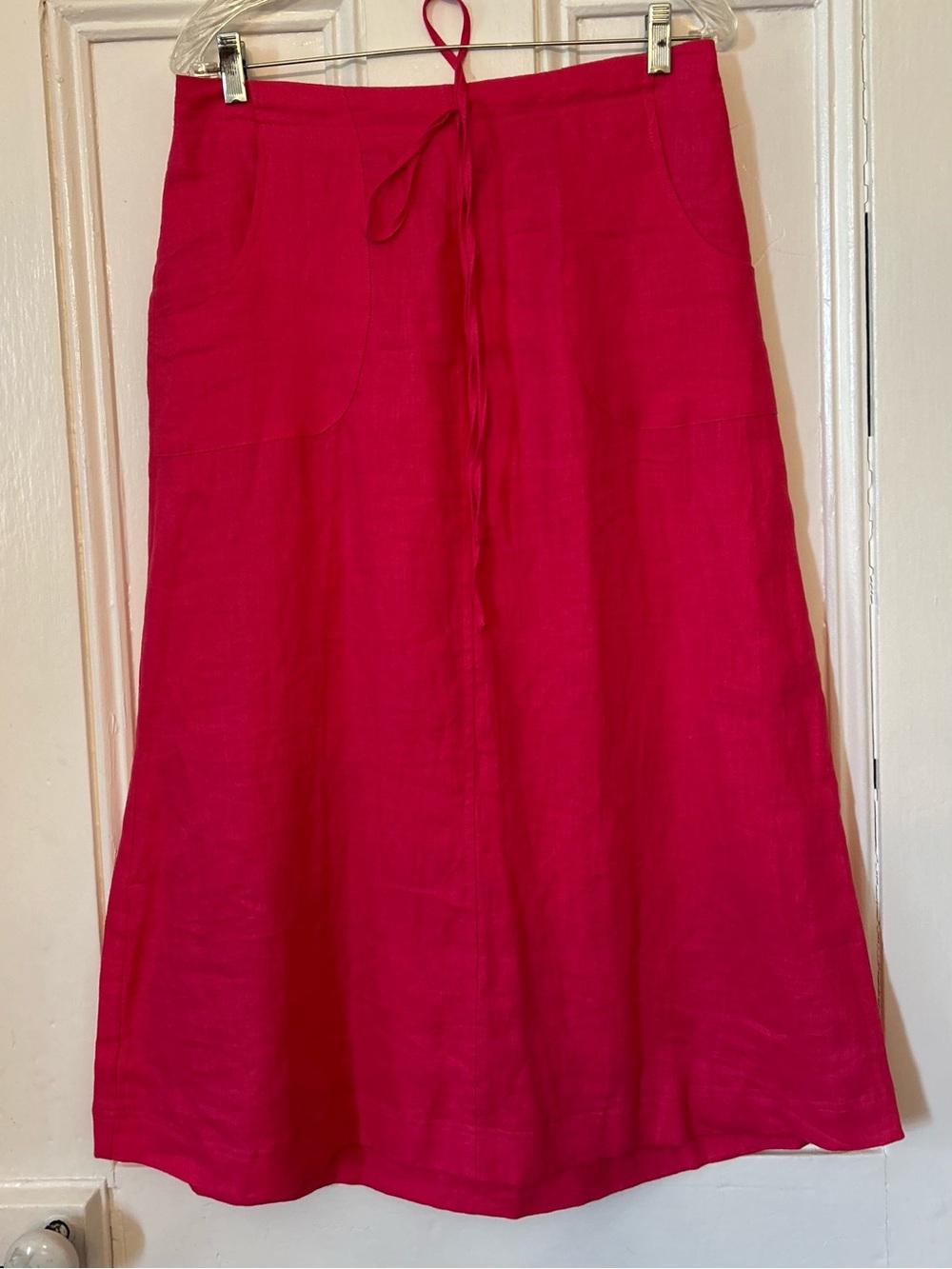 Choices Vintage 100% Linen  Midi Skirt in Hot Pink / Fuchsia Size Med